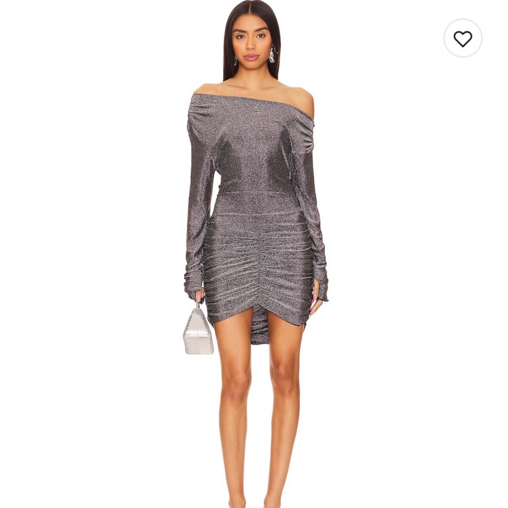 REVOLVE Gray Ruched Off-Shoulder Bodycon Dress